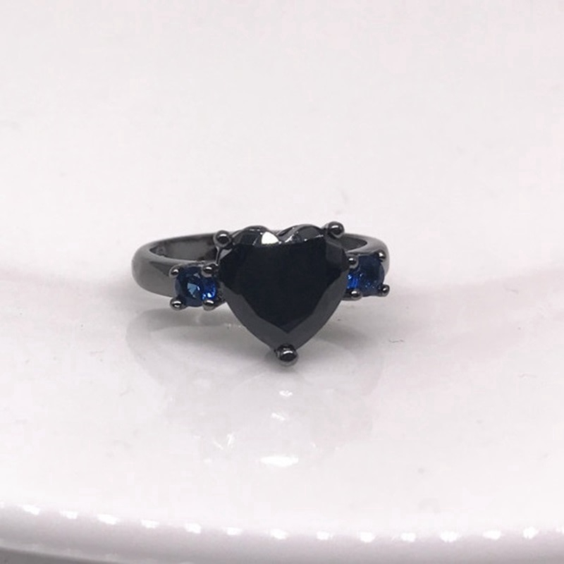 Thời trang Woman Girl Party Wedding Gift Heart Black Blue AAA zircon 925 Sterling Silver Ring