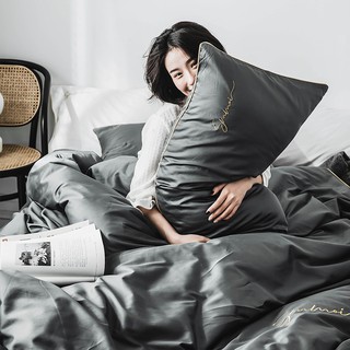 Sét chăn ga lụa tencel sumoi màu xám đậm trơn