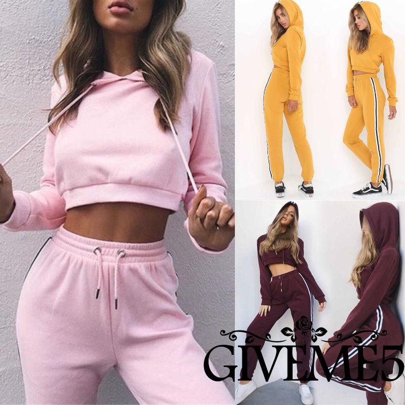 Set Đồ Thể Thao Dài Tay Có Nón Trùm Phong Cách Năng Động Trẻ Trung Dành Cho Nữ