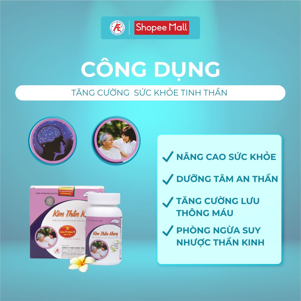 Kim Thần Khang hộp 90 viên, hộp 180 viên giúp tăng cường sức khỏe thần kinh, tăng cường lưu thông máu DƯỢC PHẨM Á ÂU