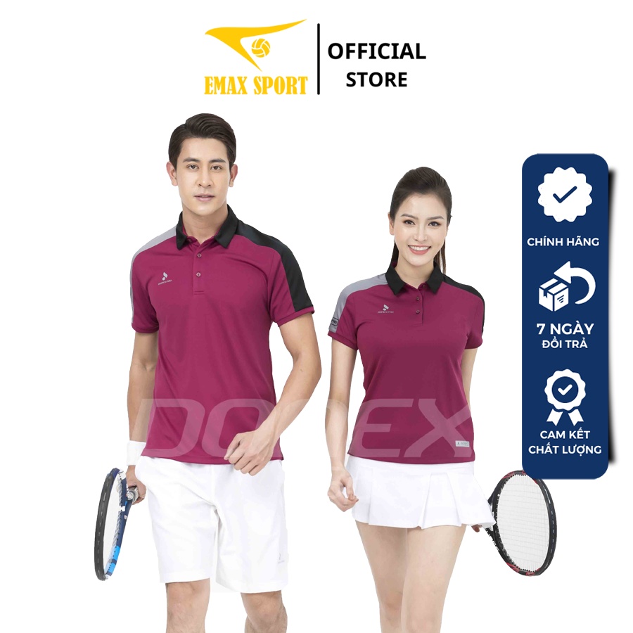 Áo tennis cổ trụ Nam Nữ Donexpro, Vải thun mè caro thoáng khí, co giãn tốt MC- 9034 - AC- 3634 - đỏ đô