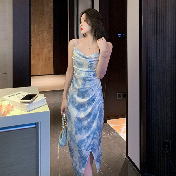 Đầm Không Tay Màu Xanh Dương Phong Cách Pháp Quyến Rũ size Lớn Cho Nữ