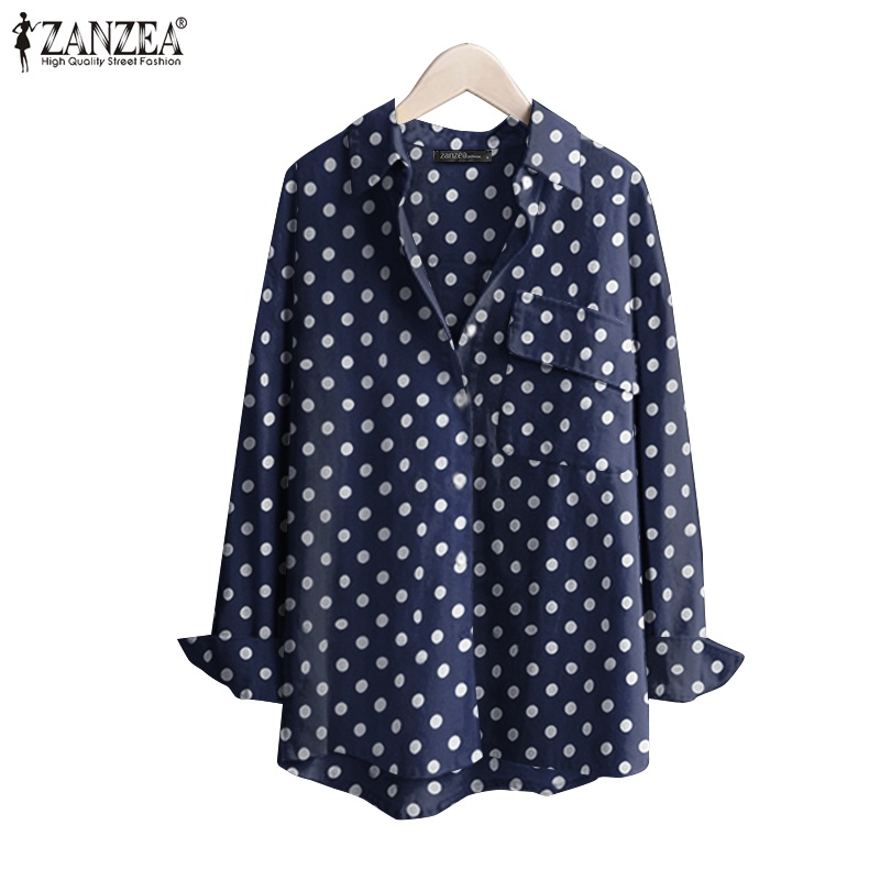 Áo sơ mi ZANZEA tay dài họa tiết chấm bi phong cách cổ điển thời trang dành cho nữ