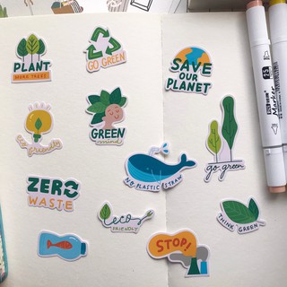SET STICKER BẢO VỆ MÔI TRƯỜNG TRANG TRÍ SỔ BULLET JOURNAL, DÁN ĐIỆN THOẠI, MÁY TÍNH