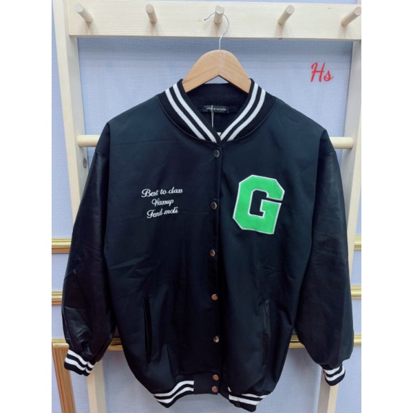 Áo Khoác BomBer Chữ G ❤️ Áo Bóng Chày Nam Nữ Viền Trắng Phối Tay Áo Da | BigBuy360 - bigbuy360.vn