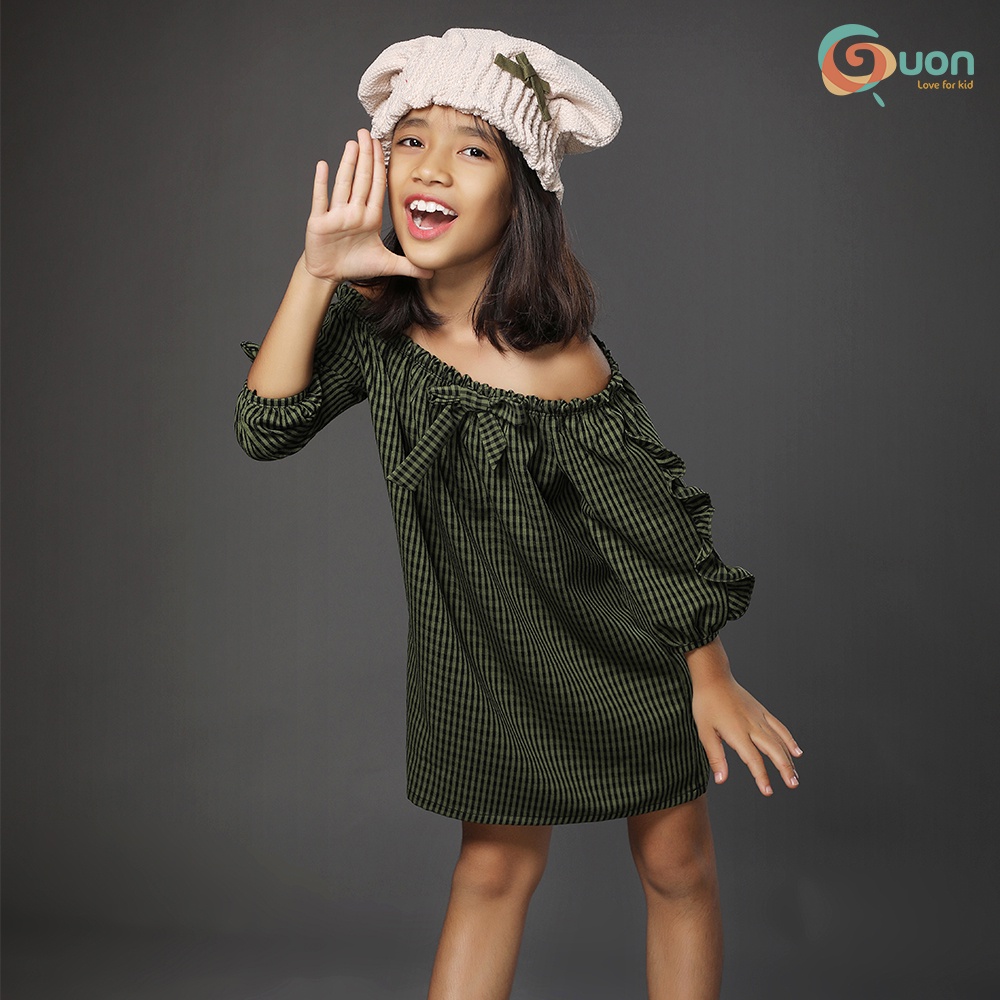 Váy bé gái trễ vai từ 6-24kg vải cotton thoáng mát Sarah - GUON
