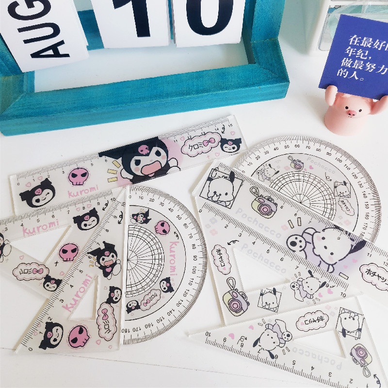 SANRIO Bộ Thước Đo Góc Tam Giác 15cm Bằng Acrylic Tiện Dụng Cho Học Sinh