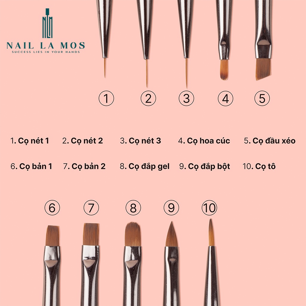 Set 10 cọ nail Lawei chính hãng - Cọ vẽ móng chuyên dụng