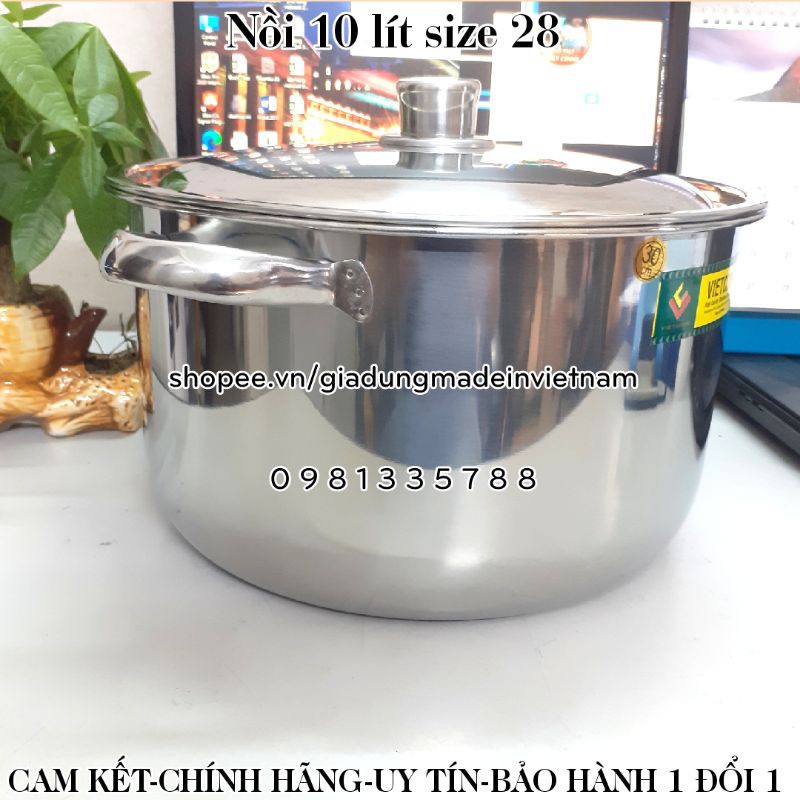 [VIETCOOK OFFICIAL] Nồi inox 10 lít Vietcook size 28 sử dụng trên bếp từ, nồi luộc gà nấu canh inox