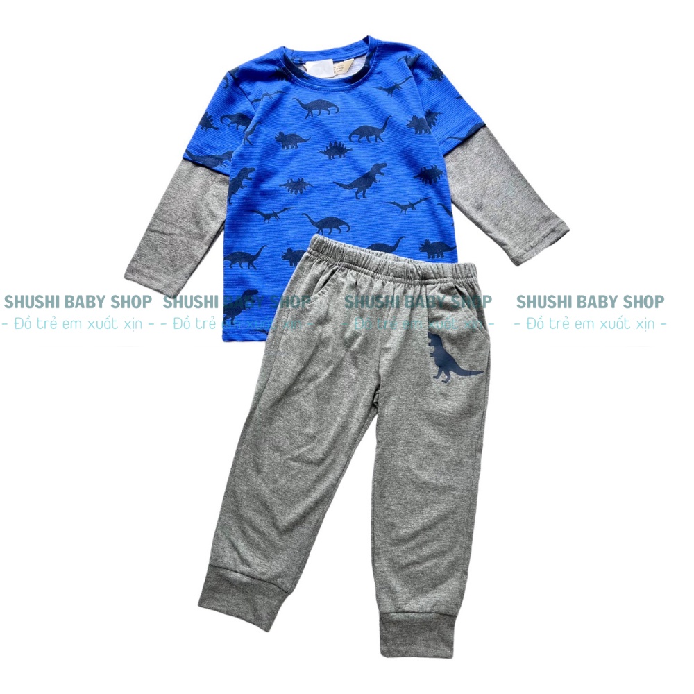 Đồ bộ dài tay bé trai hàng xuất dư chất cotton xịn hình in sắc nét cho bé từ 1 tới 7 tuổi Shushibaby