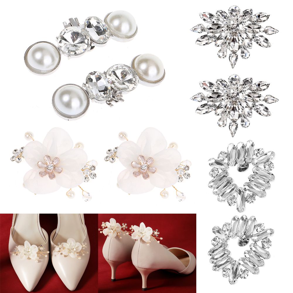 Bộ 2 kẹp trang trí giày đính đá nhân tạo sáng lấp lánh thời trang cho cô dâu