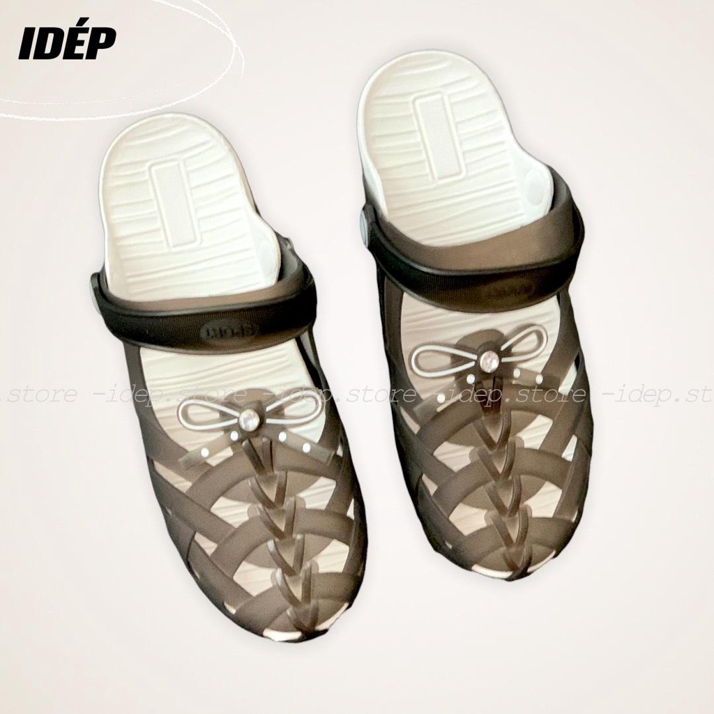 Dép sục lười Nơ đính charm lỗ đan thoáng khí bít mũi nữ chất EVA siêu nhẹ êm chân  iDÉP- GL072