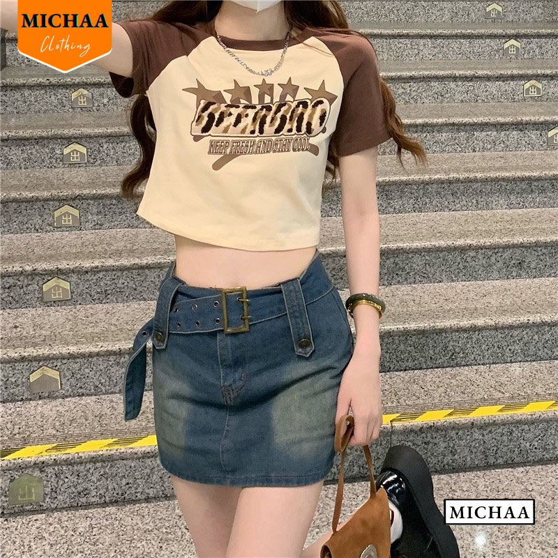 Áo Croptop Nữ Cổ Tròn Tay Ngắn BEER BRO Đẹp Ôm Body, Áo Thun Croptop Kiểu Sexy Chất Thun Borip - MICHAA CR60