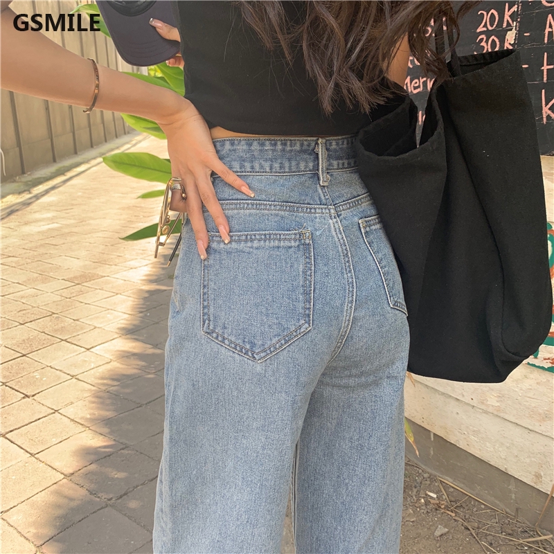 Quần jeans nữ ống rộng kiểu dáng đơn giản phong cách Hàn Quốc | BigBuy360 - bigbuy360.vn