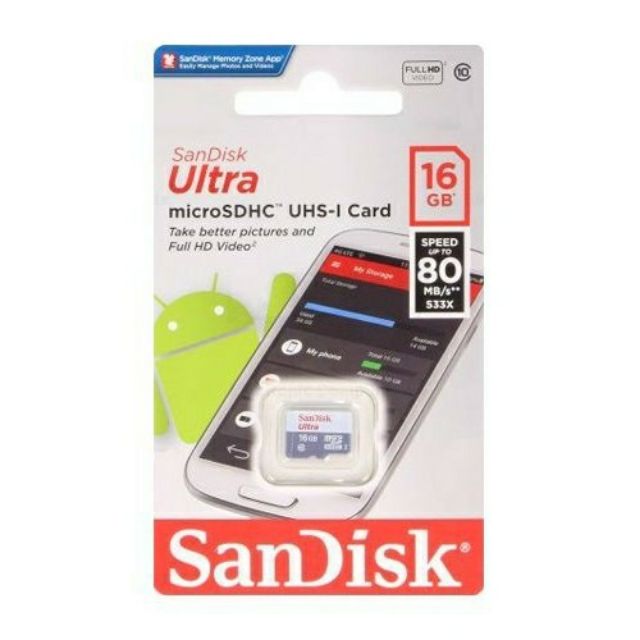 Thẻ nhớ Sandisk ultra 16GB chính hãng. BH 05 Năm [Tốc độ 80MB/s]