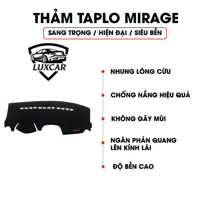 Thảm Taplo Nhung Lông Cừu LUXCAR Xe MITSUBISHI MIRAGE - Đế cao su chống trượt đời xe 2015-2020