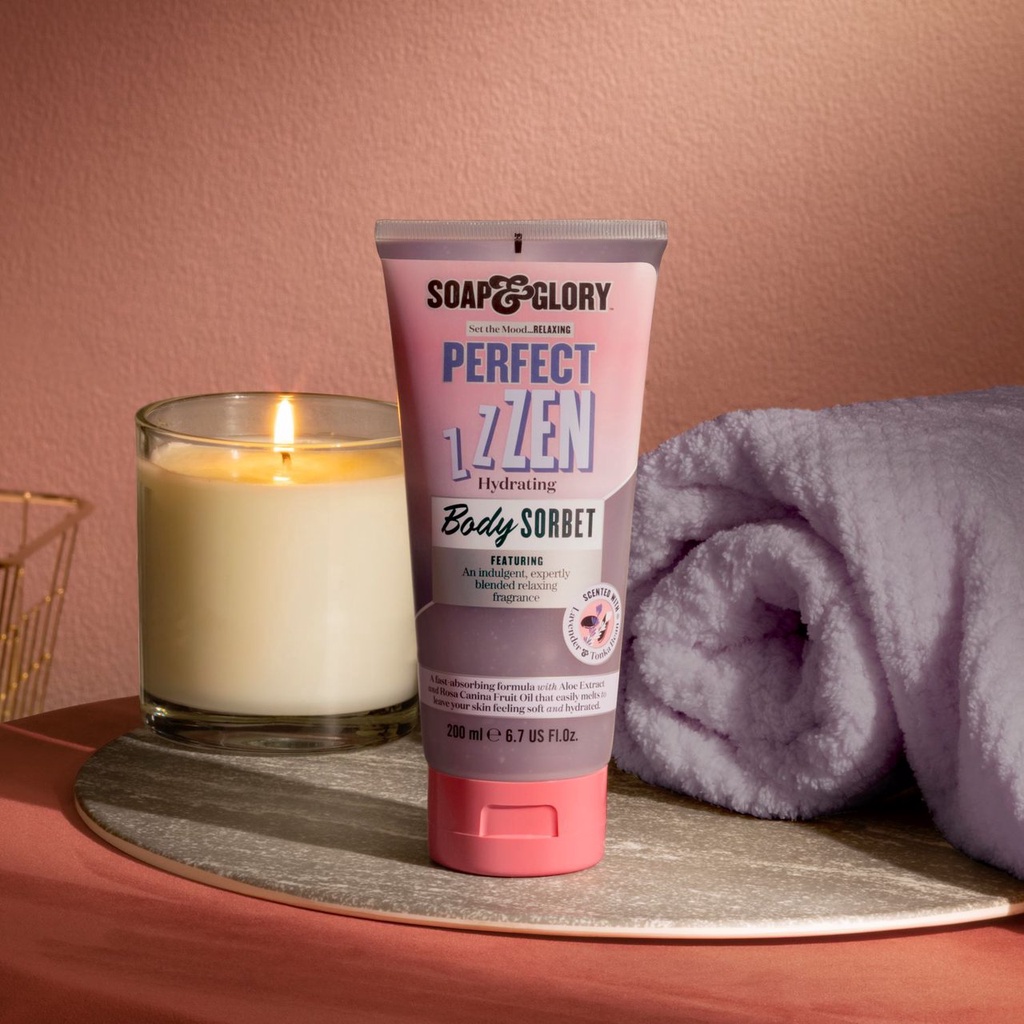 Kem dưỡng lạnh Soap and Glory 200ml PERFECT ZEN Body Sorbet dưỡng ẩm, trắng da hương lavender đậu khấu