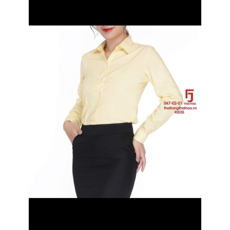 Áo sơ mi nữ Thái Hòa vàng trơn mã 047. | BigBuy360 - bigbuy360.vn