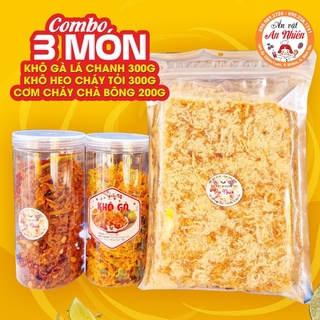 Combo 3 món 800gr (khô gà lá chanh 300g + khô heo cháy tỏi 300g + cơm cháy siêu chà bông 200g)