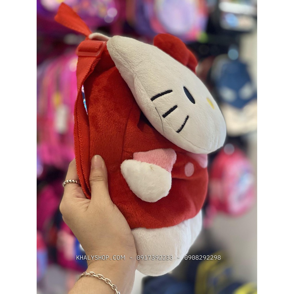 Balo vải thú trẻ em 1 ngăn hình Mèo Hello Kitty màu đỏ cho các bé - BLKTTHUDO (20x6x27cm)