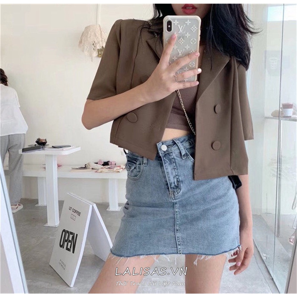 Áo khoác vest tay ngắn eo cao phong cách Hàn Quốc thời trang cho nữ