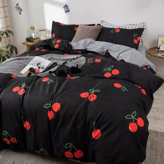 Bộ Chăn Ga Gối Cherry Đen Cotton Poly