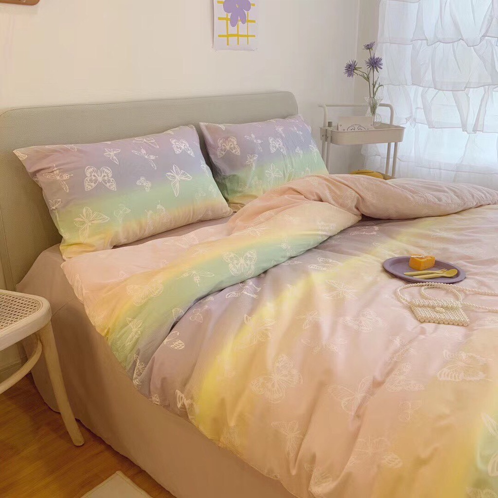 Bộ chăn ga cotton living  100% cotton- mẫu bướm sắc màu