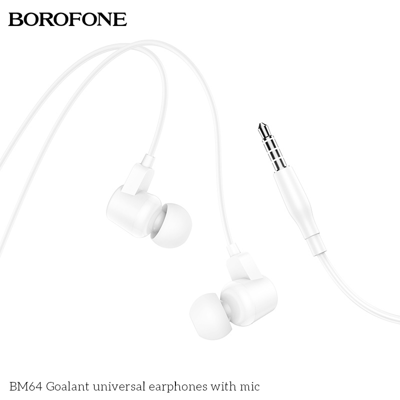 Tai nghe nhét tai BOROFONE BM64 chống ồn, nghe hay có mic đàm thoại, dây dài 1.2m - Chính hãng