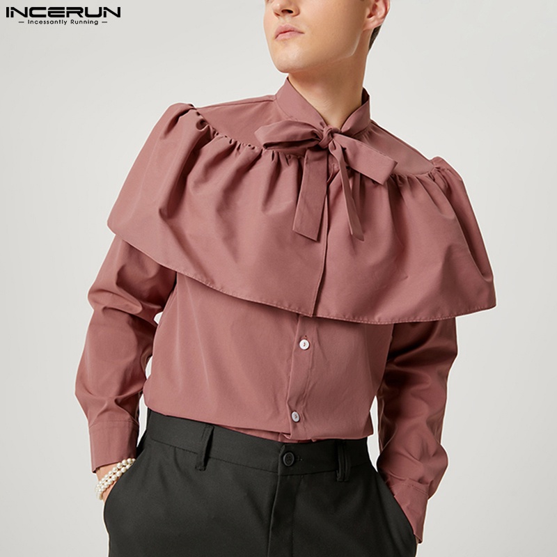 Áo sơ mi INCERUN dài tay phối khăn choàng thanh lịch hiện đại cho nam