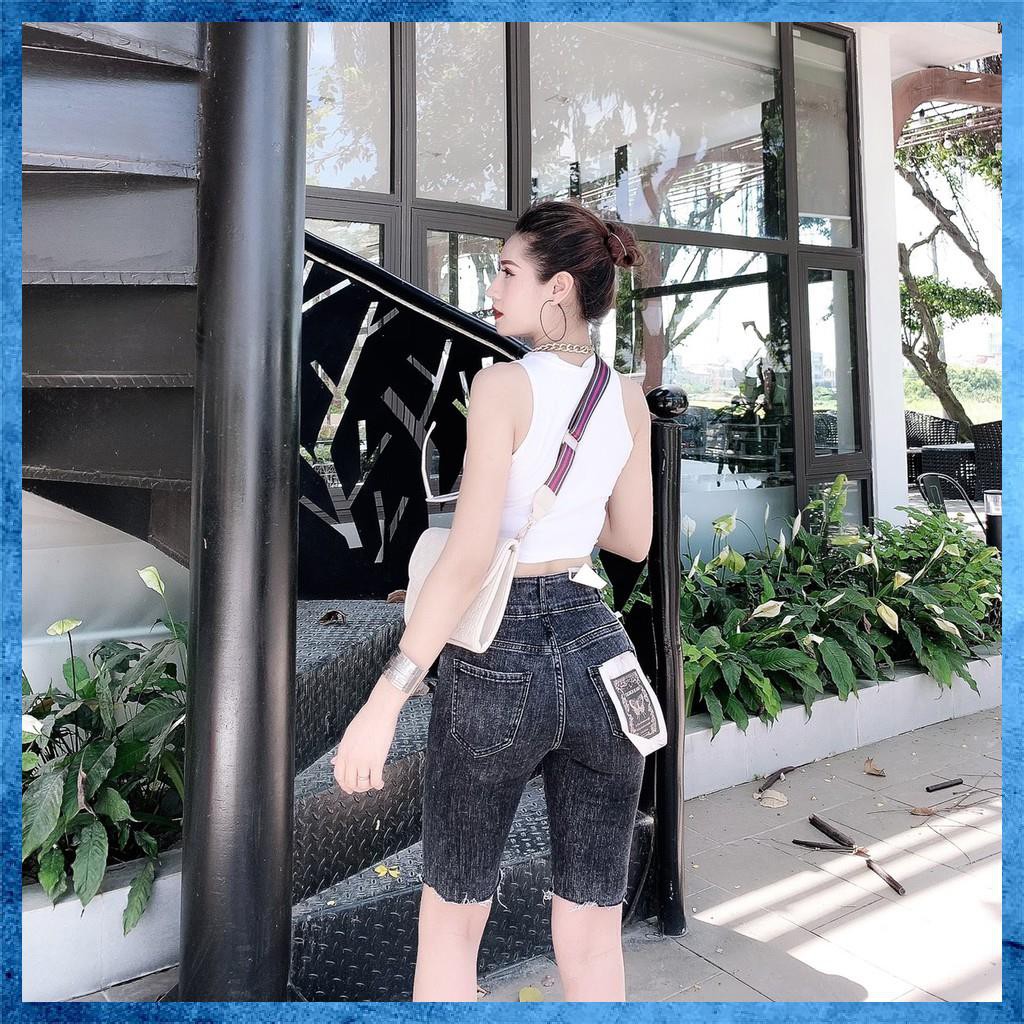 Quần lửng jeans nữ, quần ngố bò chất liệu co giãn, lưng cao túi chéo cạp bản to. Mã N6120