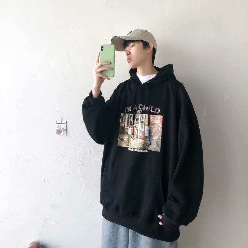 Áo hoodie tay dài dáng rộng in hình bức ảnh cũ gồm 6 màu sắc | BigBuy360 - bigbuy360.vn