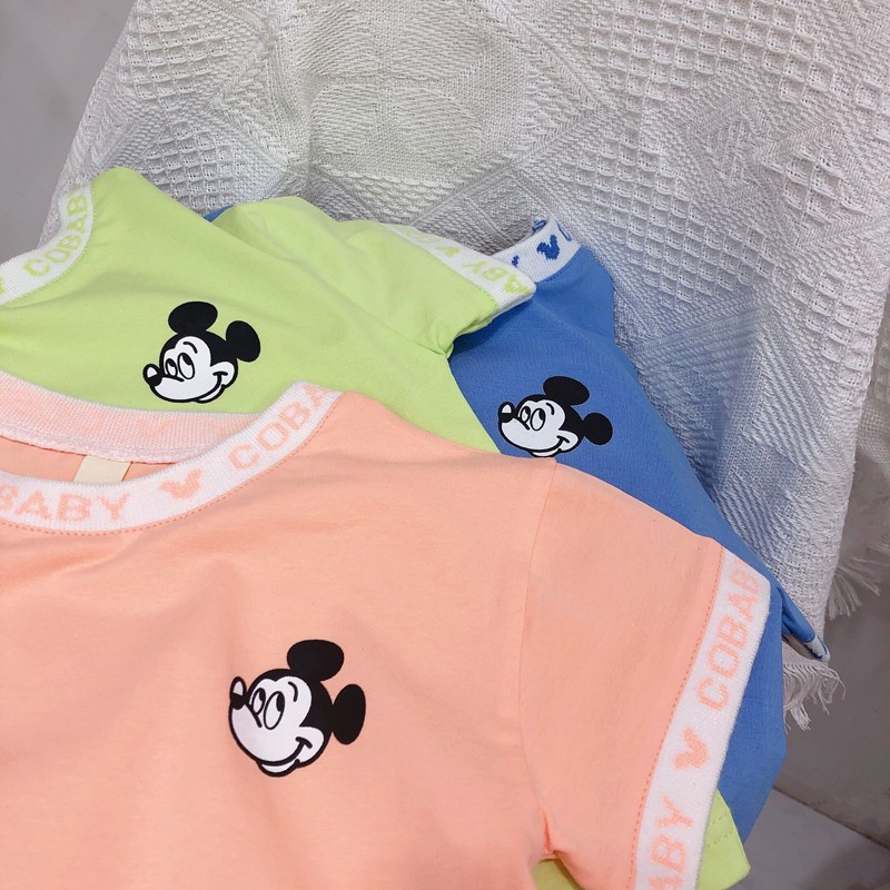 Bộ Cộc Tay Cho Bé In Hình Mickey Dễ Thương, Bộ Cộc Tay Bé Gái, Trai Mặc Đều Xinh - Sâu Shop Thời Trang Trẻ Em