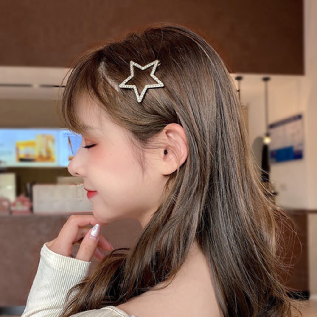 Kẹp Tóc Hình Ngôi Sao / Hình Tròn Bằng Hợp Kim Đính Đá Thời Trang Cho Nữ