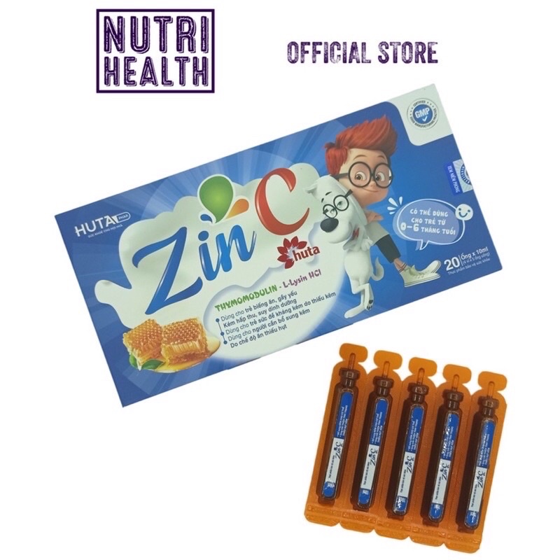 ZINC HUTA vị ngon dễ uống- kẽm Siro Zn bổ sung kẽm tăng sức đề kháng cho bé hộp 20 ống