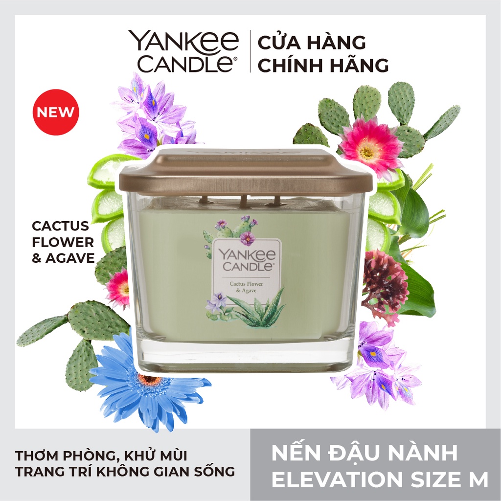 Nến ly vuông Elevation Yankee Candle size M - Cactus Flower &amp; Agave (347g)