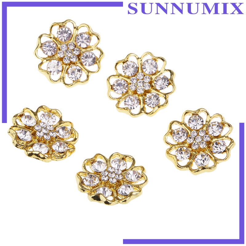 Set 5 Nút Kim Loại Hình Bông Hoa Đính Đá 20mm Trang Trí Tiệc Cưới