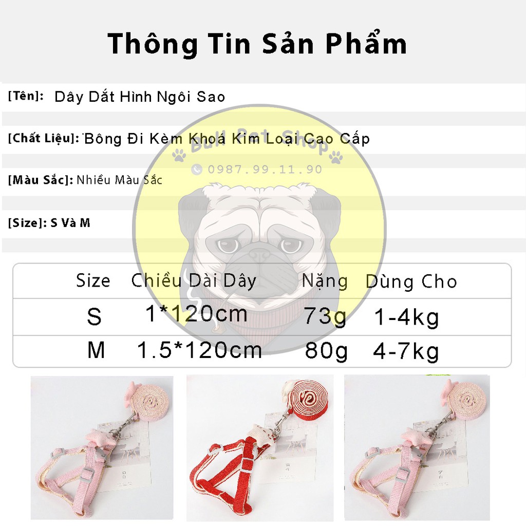 [Rẻ Vô Địch] Dây Dắt Chó Mèo Hình Ngôi Sao Mẫu Mã Đa Dạng Dây Dẫn Cho Thú Cưng Chất Liệu Bông Kèm Khoá Kim Loại