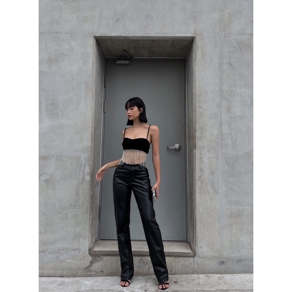 Quần suông chất vải da-LEATHER PANTS