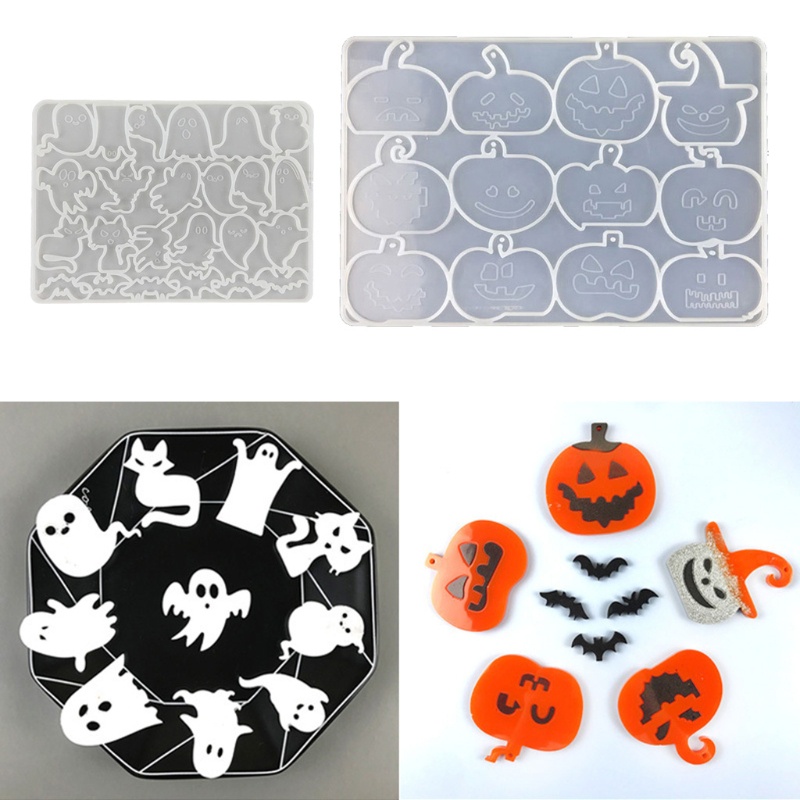 Khuôn Silicone Làm Mặt Dây Chuyền / Bông Tai DIY Hình Quả Bí Ngô / Dơi / Quả Bí Ngô Phong Cách Halloween