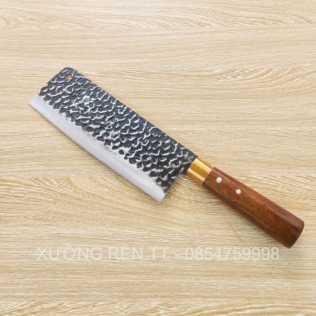 Bộ 4 Dao Nhà Bếp Thép Nhíp Dập Vân Kháng Rỉ, Chặt Cây, Xương, Thái Lọc Thịt - Cán Gỗ Cẩm