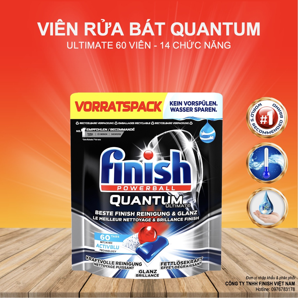 Viên Rửa Bát Finish Quantum Ultimate Hương Soda Sản Phẩm Cao Cấp Nhất Nhập Khẩu Châu Âu Chính Hãng 60 Viên/túi