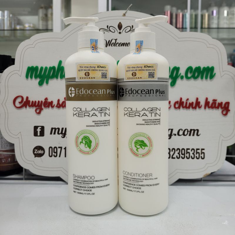 DẦU GỘI XẢ PHỤC HỒI KÍCH THÍCH MỌC TÓC EDOCEAN PLUS COLLAGEN KERATIN 500ml - 1000ML