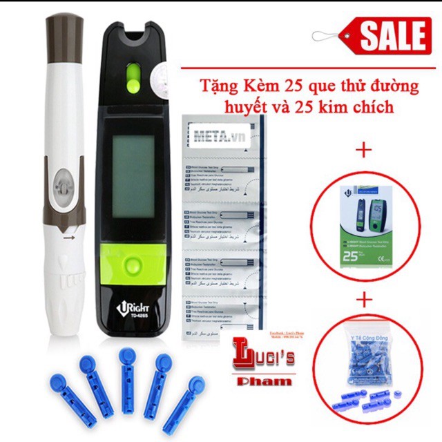 [ SALE SỐC ] Máy đo đường huyết uright TD 4265 tặng 25 test thử + 25 kim chích máu