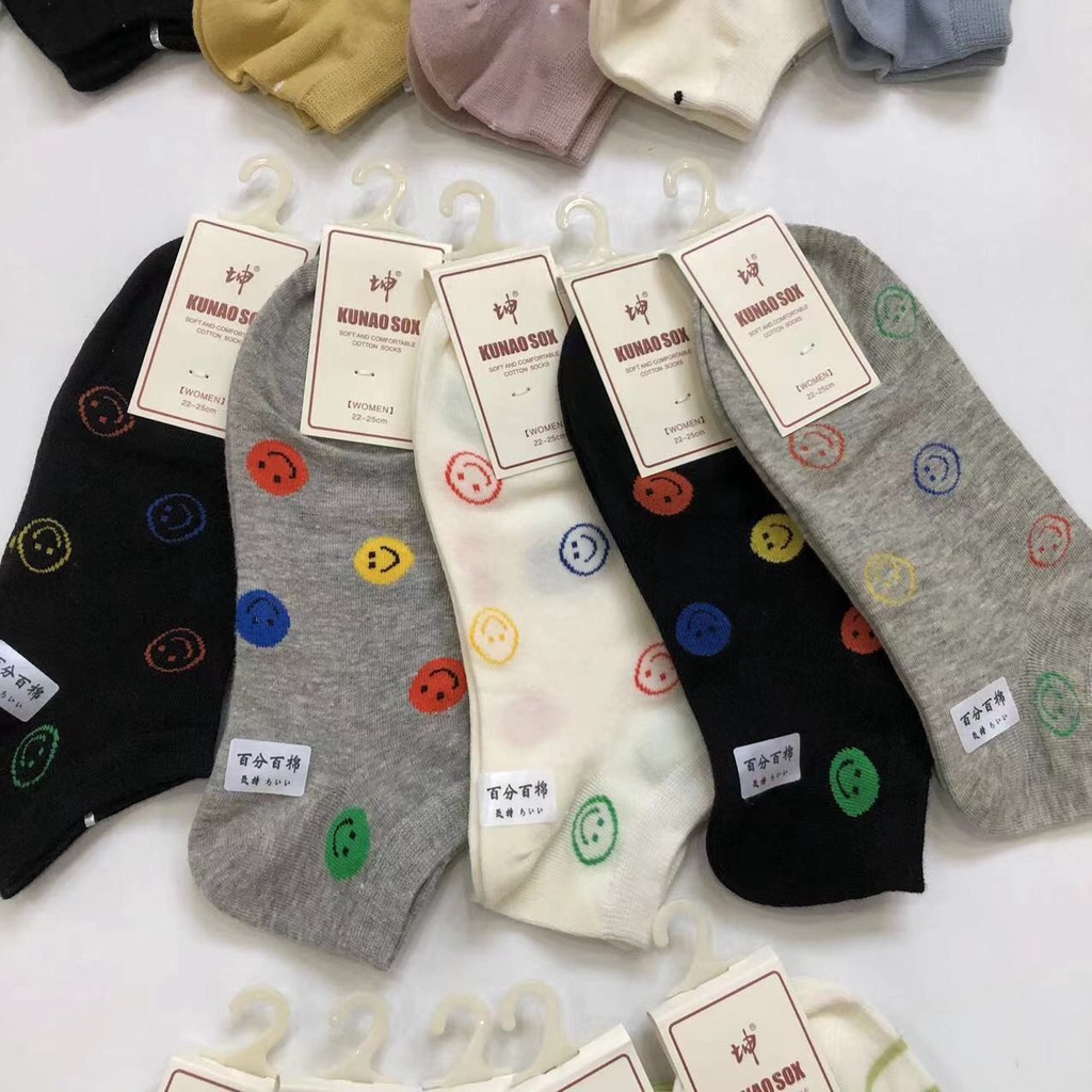 Tất vớ cổ cao smile đen trắng thời trang hàn quốc đẹp giá rẻcotton kháng khuẩn MRSOCKS VC118
