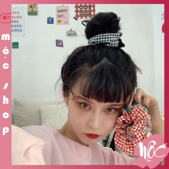 COMBO 5 Dây chun scrunchies buộc tóc kẻ caro nhiều màu PT26 MỘC