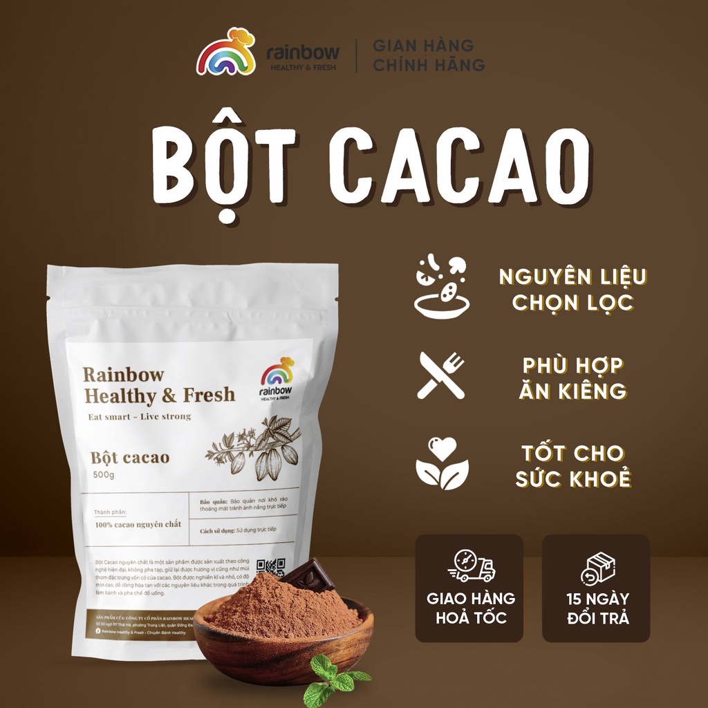 Bột Cacao RAINBOW Nguyên Chất Hữu Cơ Loại 1 Hỗ Trợ Giảm Cân, Ăn Kiêng