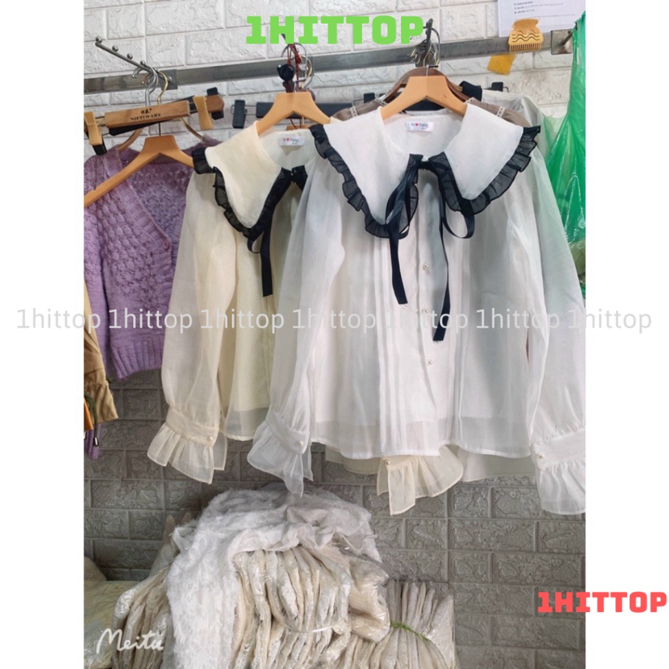 áo sơ mi tay bồng nút ngọc, áo sơ mi tơ 2 lớp hàng QCCC loại 1 A00014 KACA 1hittop