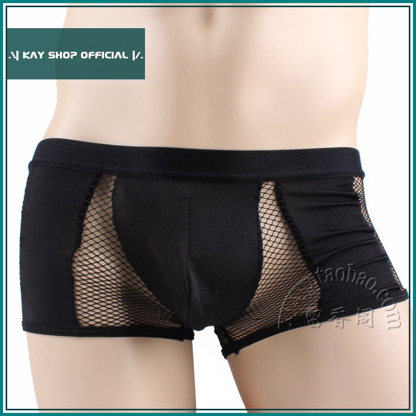 [Freeship đơn 50k - che tên quần lót] Quần lót lưới sexy nam xuyên thấu Boxer khoe mông căng tròn quyến rũ Freesize