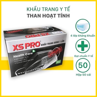 [Giá Sỉ] Hộp 50 cái khẩu trang y tế XS Pro 4 lớp kháng khuẩn màu xám | Khẩu trang y tế than hoạt tính