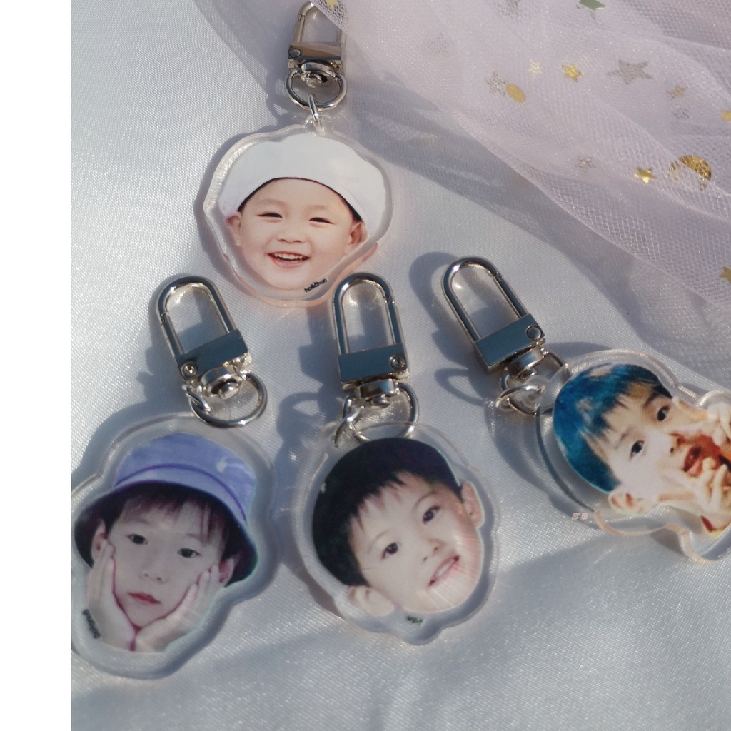 Móc khóa acrylic mặt hình ảnh đầu thành viên nhóm nhạc NCT Dream Jisung thời nhỏ hoạt hình treo túi xách điện thoại
